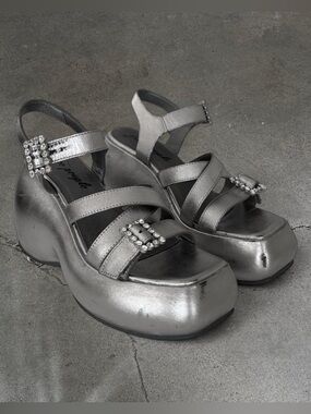 Free People Platform Bubble Sandals with Crystal Buckles